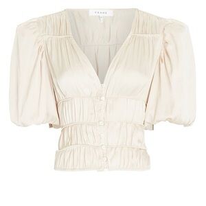 FRAME Julianne Smocked Puff Sleeve Top
